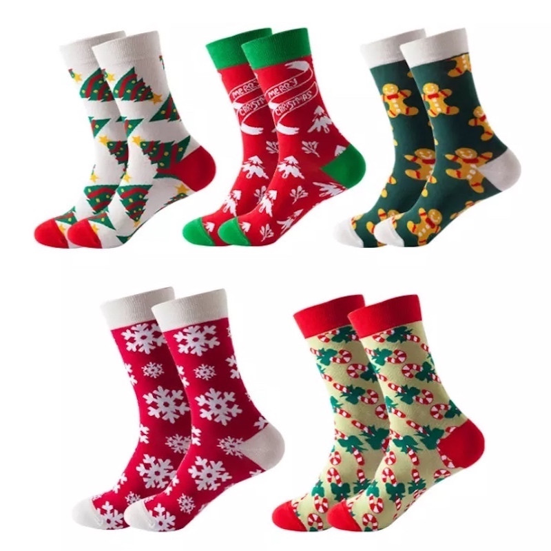 Women 5 Pairs EU36-40 High Quality Cotton christmas design holiday Socks